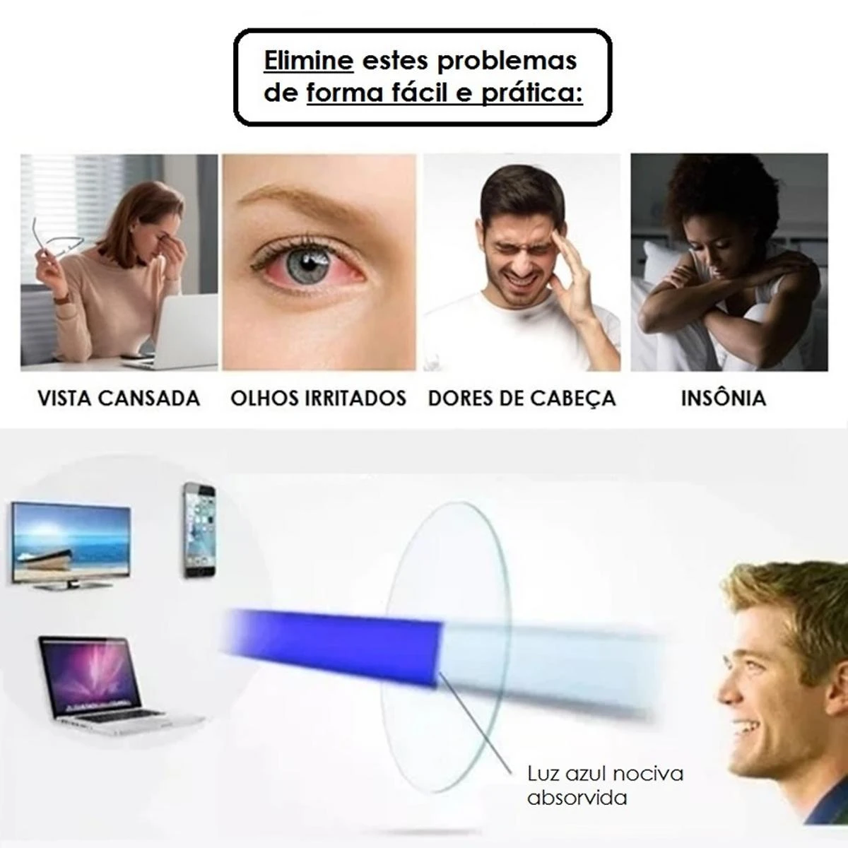 Óculos Anti Luz Azul Descanso Computador Unissex Kit 3 Un