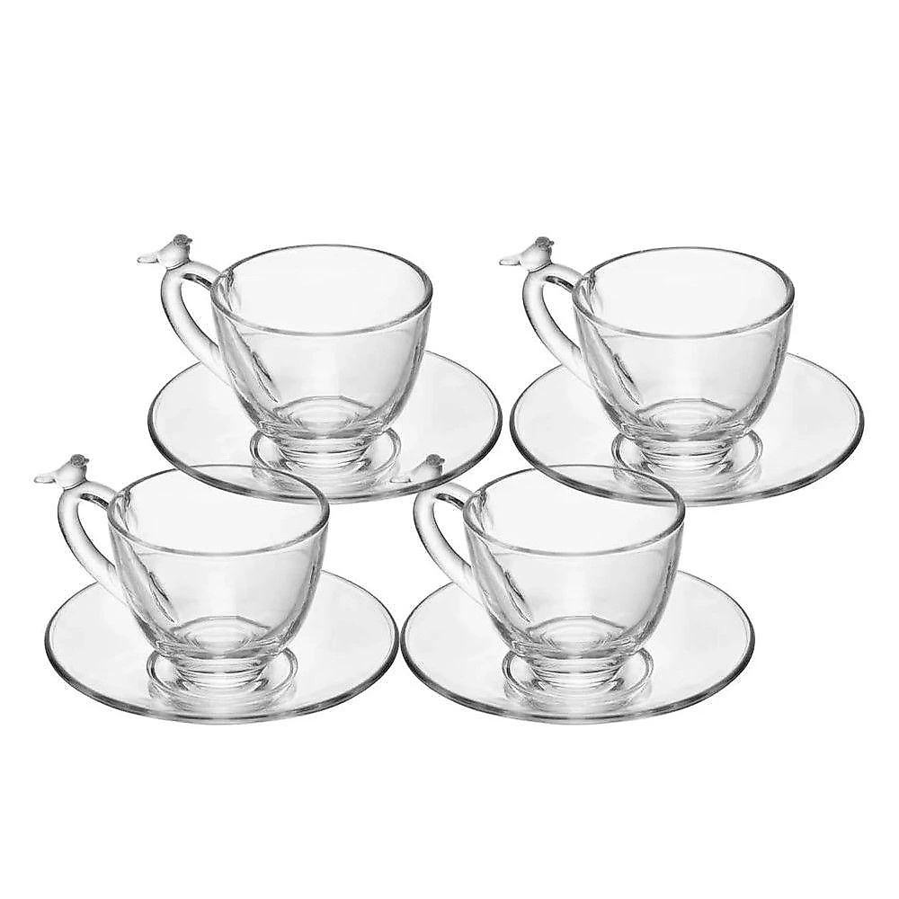 Miniatura Jogo 4 Xícara De Café De Cristal Ecológico Com Pires Bird 80ml Wolff