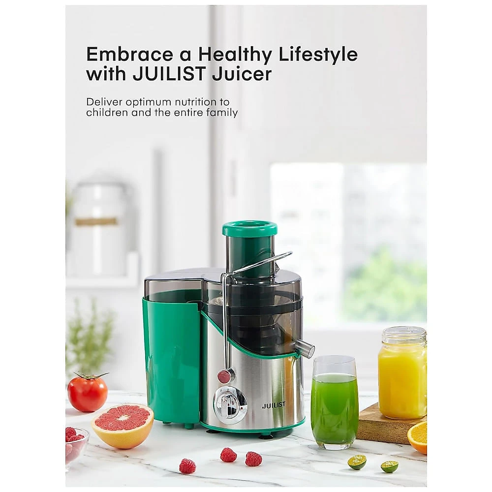 Extrator de Suco Juilist 7,62 cm para Frutas e Vegetais, 3 Velocidades, Motor de 400W, Fácil de Limpar - Verde