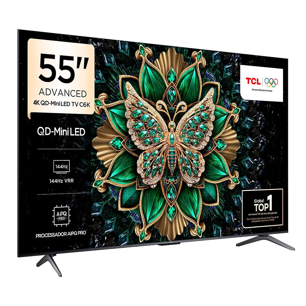 Smart TV 4K TCL QD-Mini LED 55” Polegadas com HDMI 2.1, Dolby Vision IQ, Subwoofer, 144Hz VRR e Wi-Fi - 55C6K Bivolt