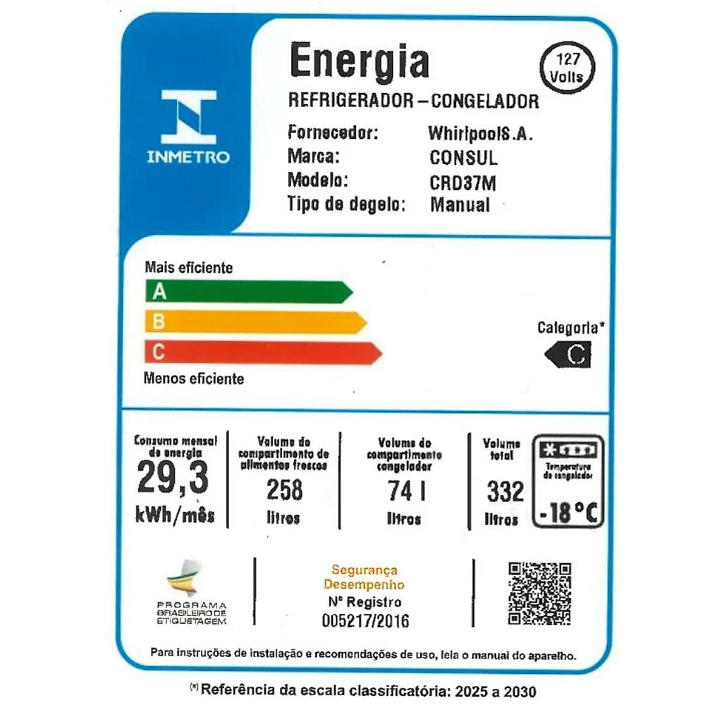 Geladeira Consul Cycle Defrost Duplex CRD37MB, 332 Litros, Branca - 110V 110 Volts