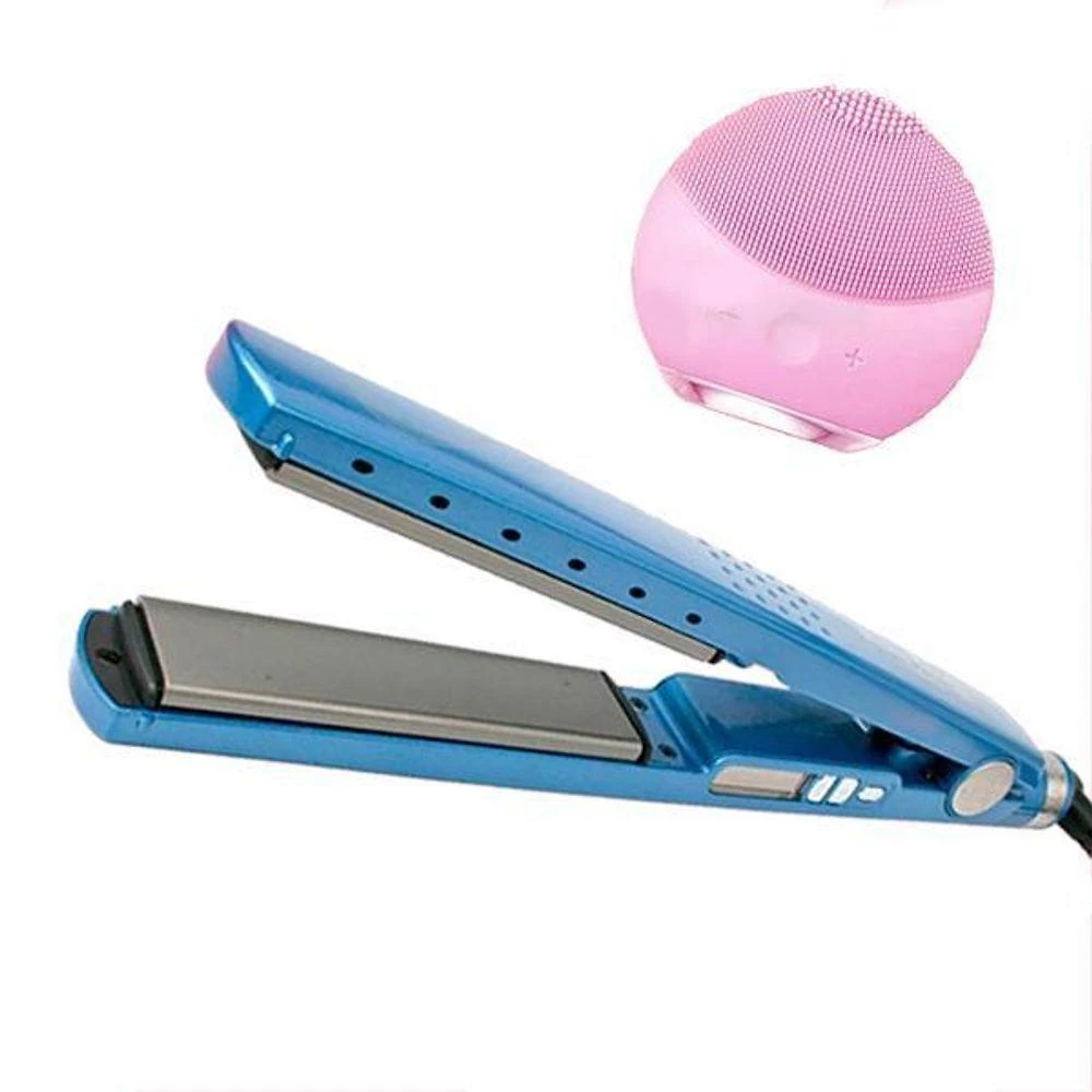 Kit 1 Prancha Nanotitanium + 1 Esponja Facial Rosa Bebê Nº31