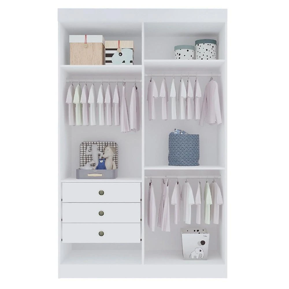 Quarto Infantil Completo com Guarda-roupa Cama 100% Mdf e Cômoda Angel Branco