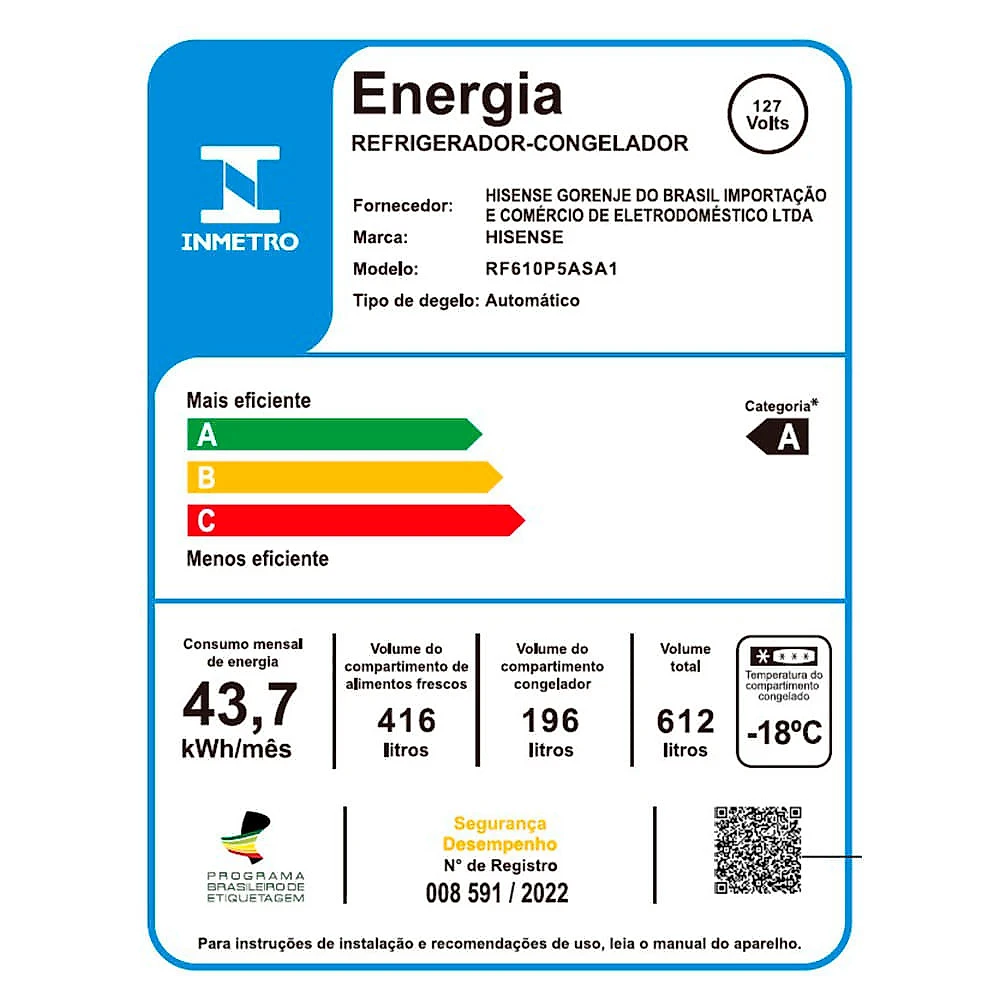 Refrigerador French Door Hisense de 03 Portas Frost Free Inverter com 612 Litros Inox - RF610 110