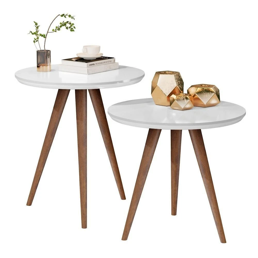 Kit de Mesinhas Laterais Cadiz Redondo MDF 45CM Off White Casah