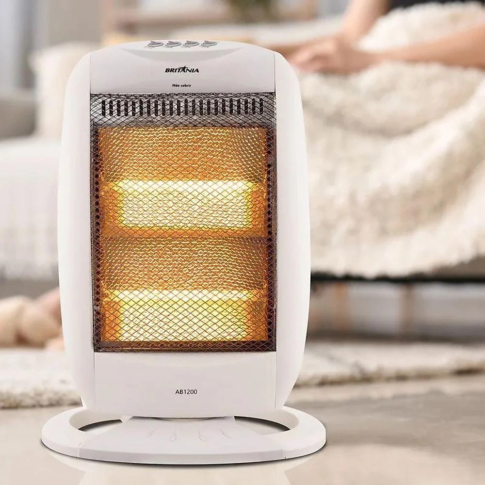 Aquecedor Elétrico AB800B Halógeno 800W 2 Níveis para Ambientes Pequenos Branco Britânia 220V