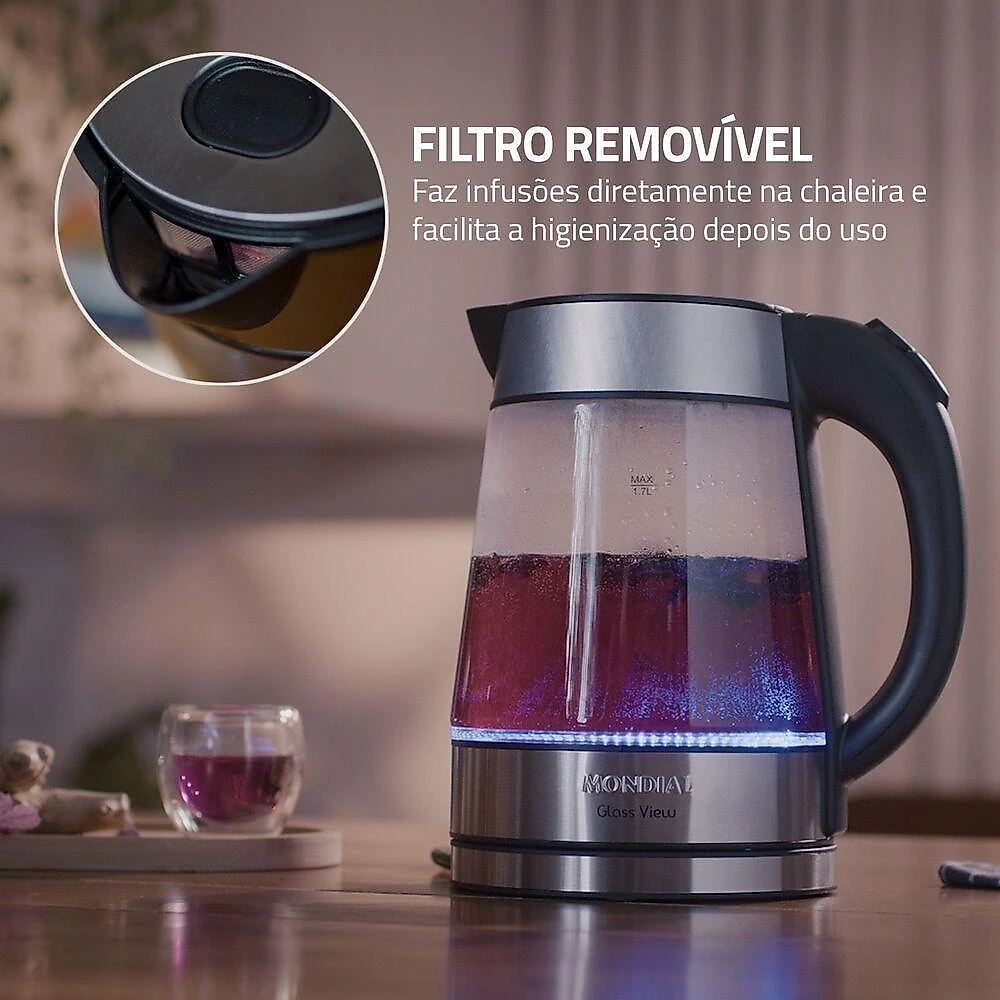 Chaleira Elétrica Mondial CE-19-GI 1250W 1,7L Transparente 110V