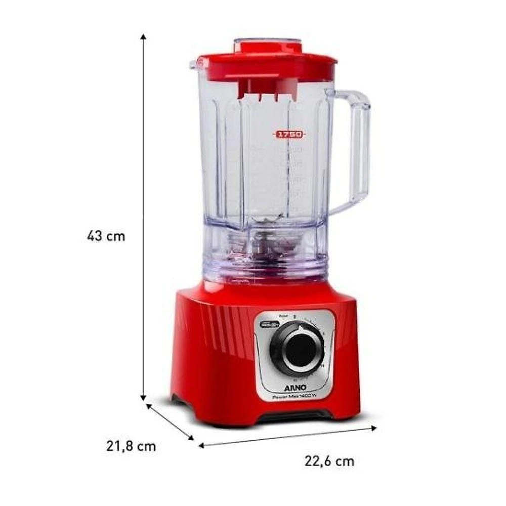 Liquidificador Power Max 1400W 3,1L com 6 Lâminas Powelix Pro Vermelho 110V