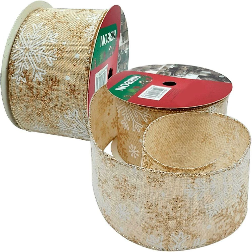 Fita Aramada Natalina Flocos de Neve 100% Poliéster 6,3CM X 9,14M Bege Kit 2 Outras Marcas