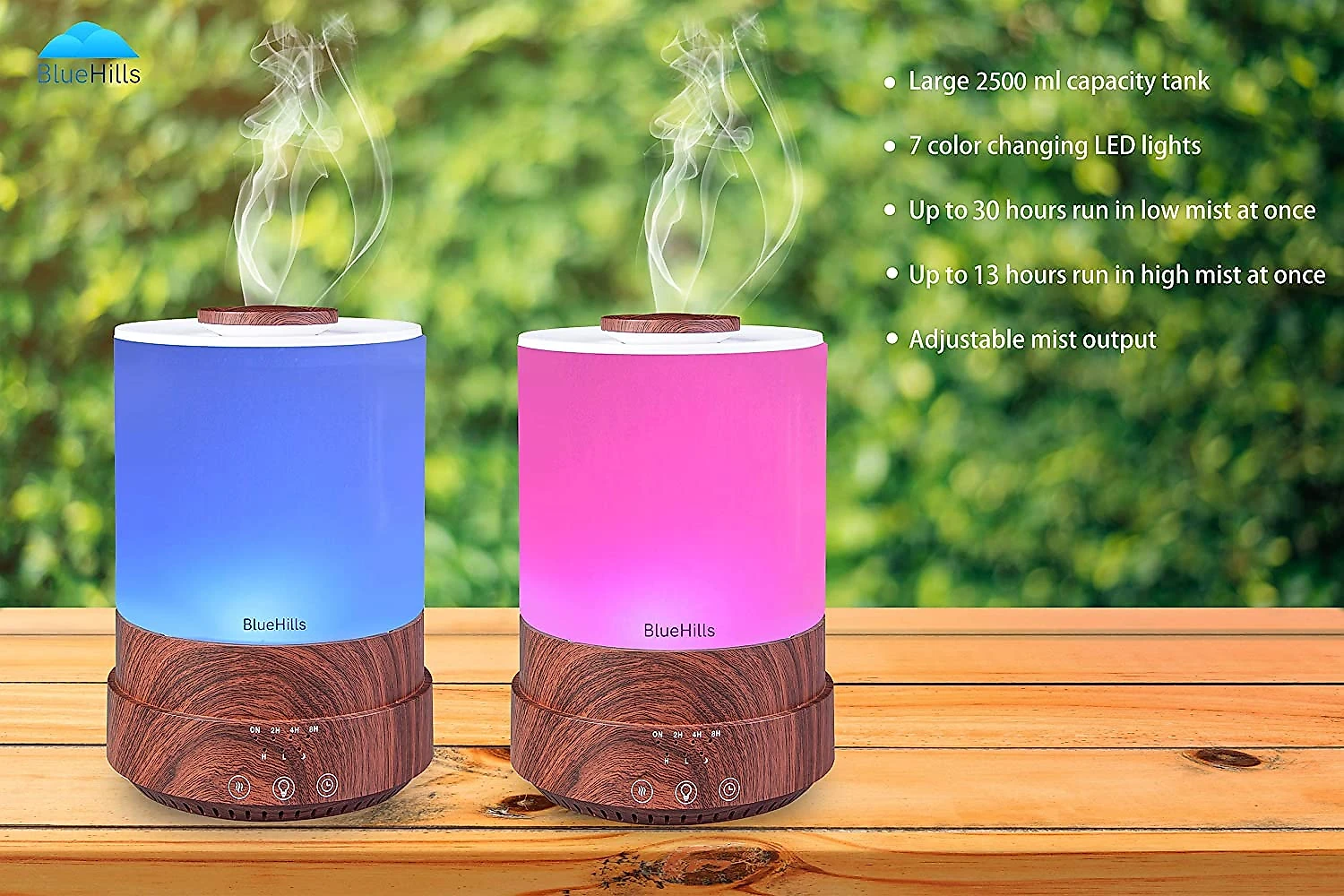 BlueHills Umidificador Ultrassônico Portátil 25L com A romaterapia e 7 Luzes LED até 30H 110V Azul