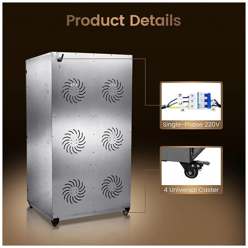 Desidratador de Alimentos Industrial VarmBake DBJ-24A 24 Bandejas 100 kg/lote 5850 W 220 V Inox 304 Uso Comercial
