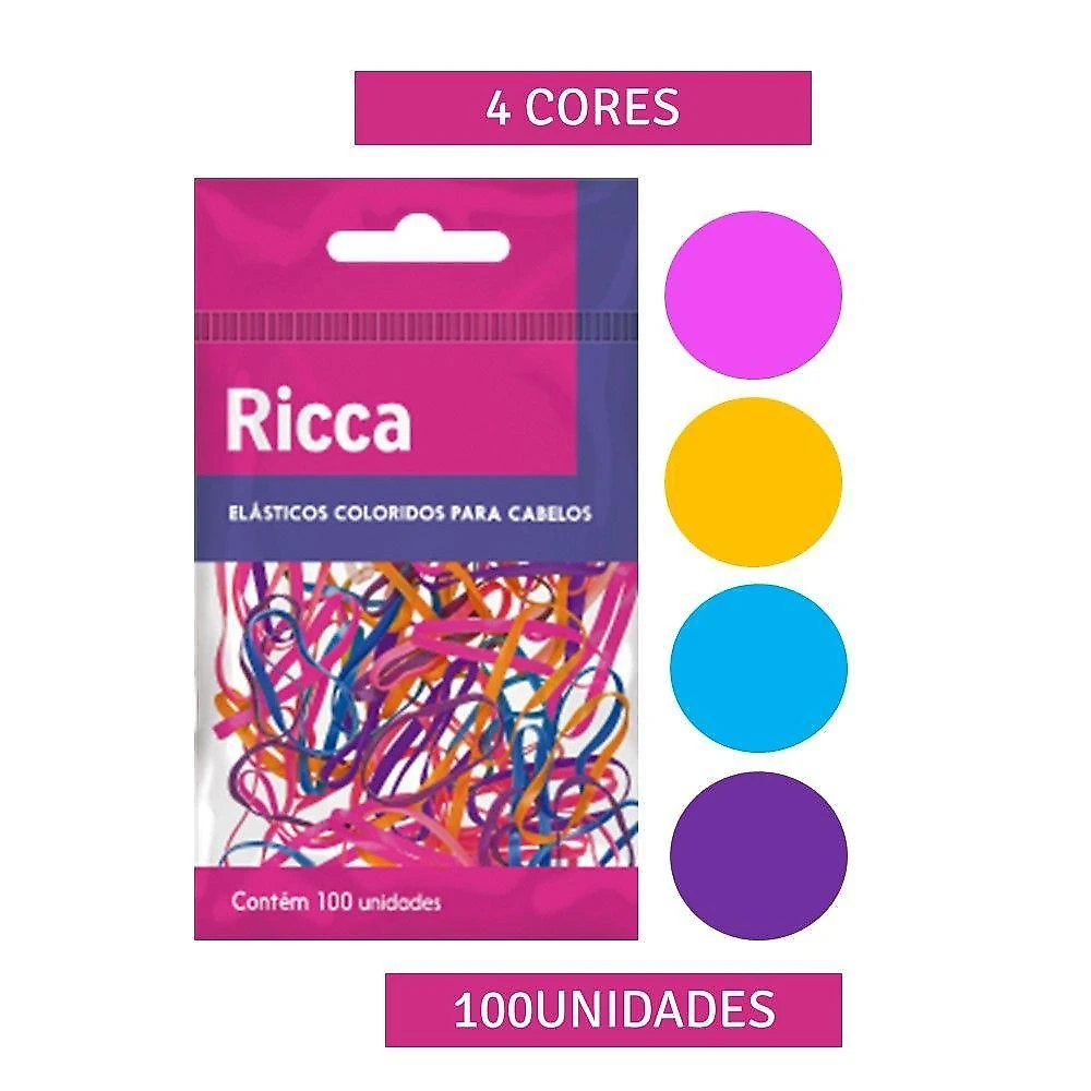 Kit 100 Elástico De Borracha Para Cabelo Colorido Ricca