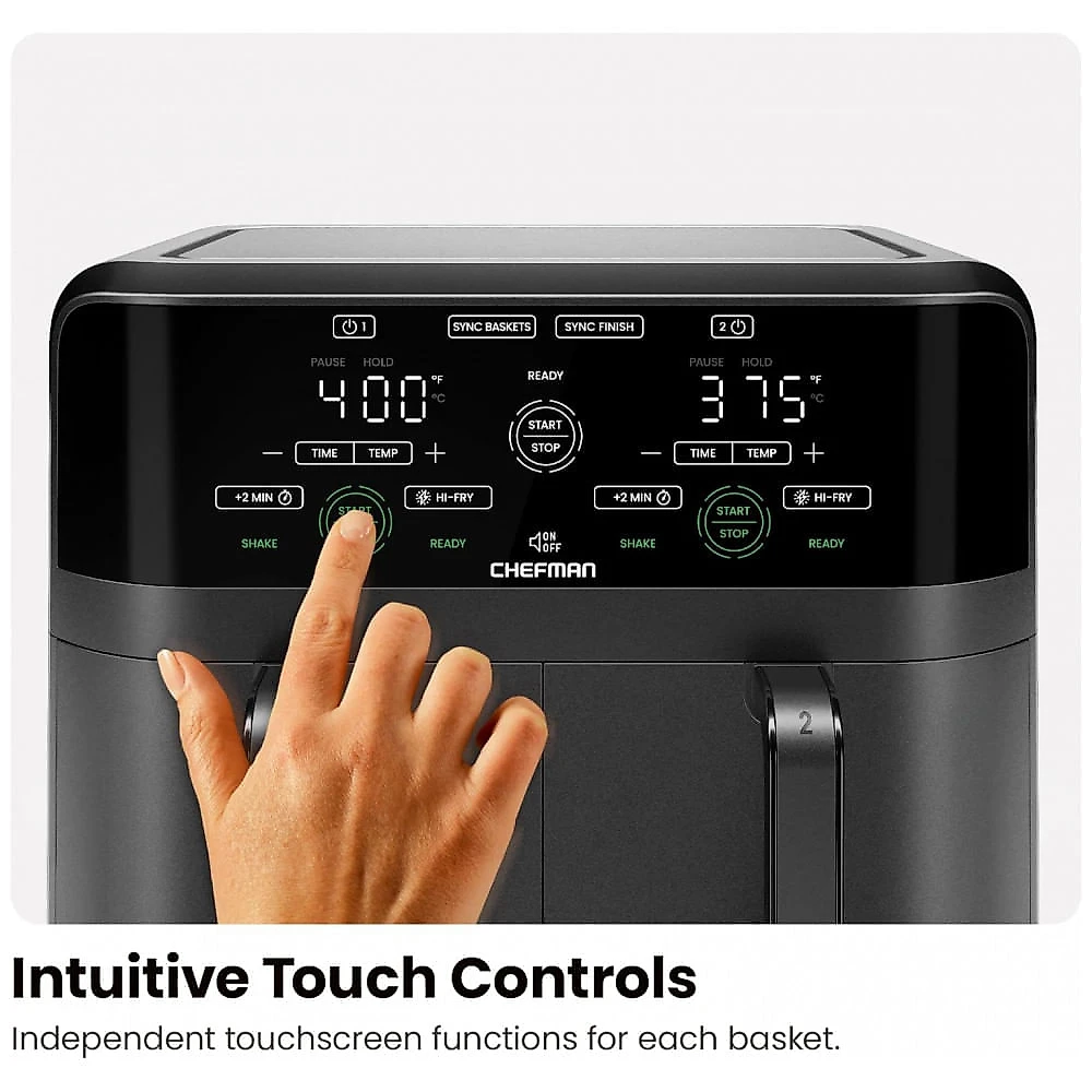 Fritadeira Elétrica Airfryer com 2 Cestos de 3L e Painel de Controle Digital, 110V 1700W, CHEFMAN, Preto