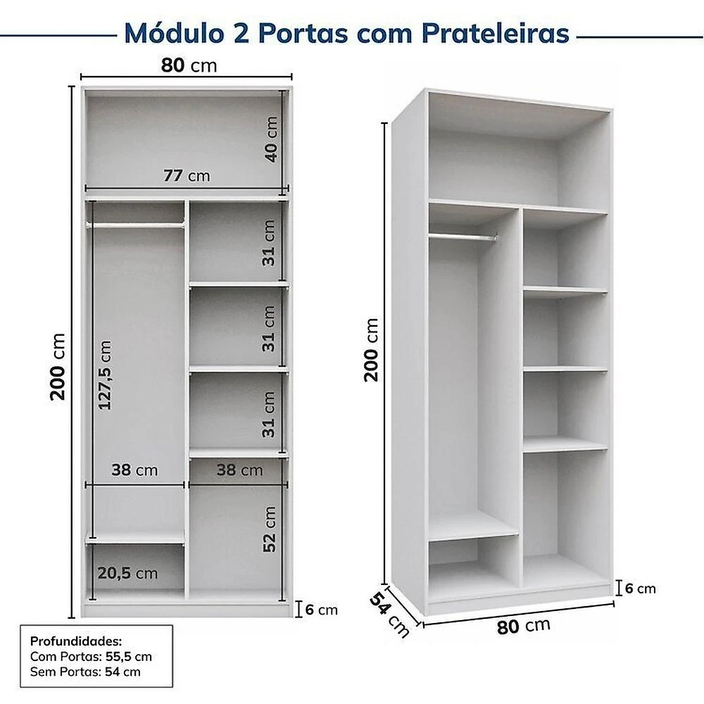 Guarda-roupa Modulado de Canto 10 Peças 18 Portas Jade CabeCasa MadeiraOriginals Guarda-roupa Modulado de Canto 10 Peças 18 Portas Jade Cabecasa Madeiramadeira Branco Fosco