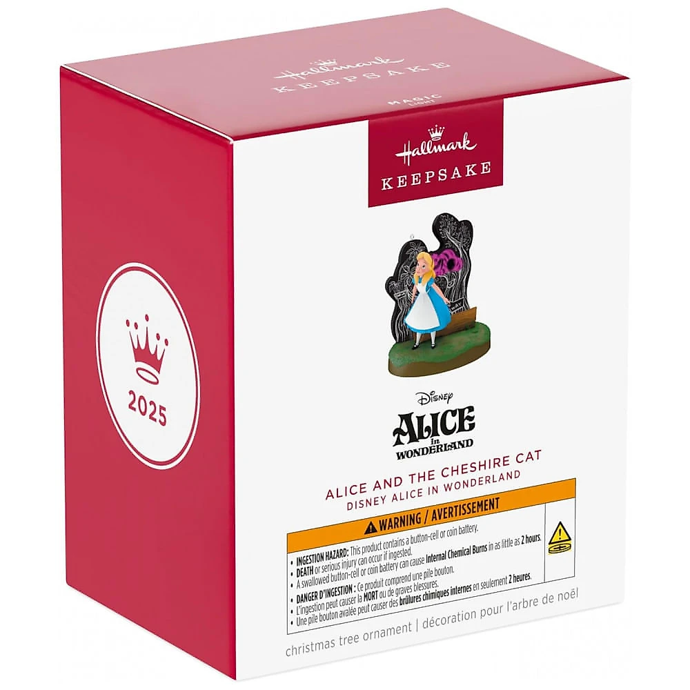 Enfeite Natalino Hallmark Keepsake 2025 Disney Alice no País das Maravilhas e Gato Risonho com Luz, Plástico, 9,5 x 11,4 x 5,7cm