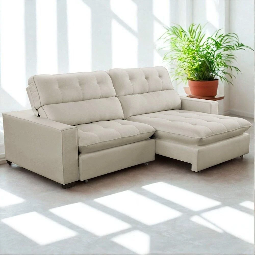 Sofa Retratil Reclinavel 2 Lugares 230cm Veludo Andreia Bege