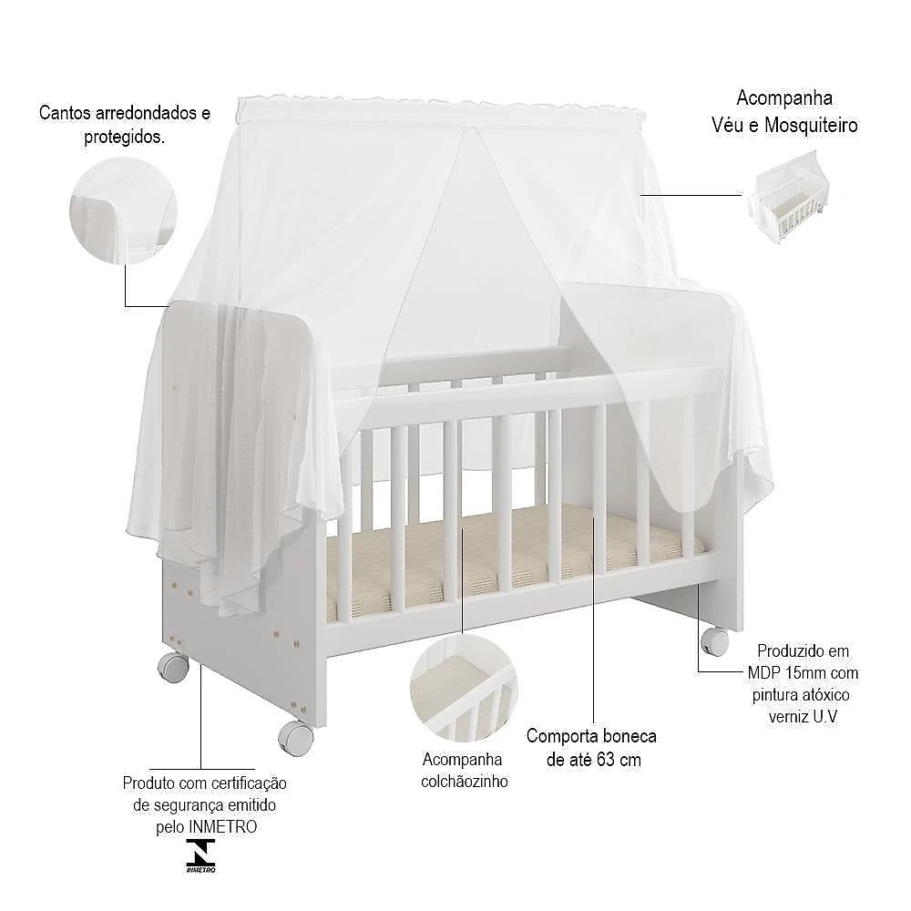 Kit 03 Berços Para Boneca Magia Brinquedo Infantil Branco