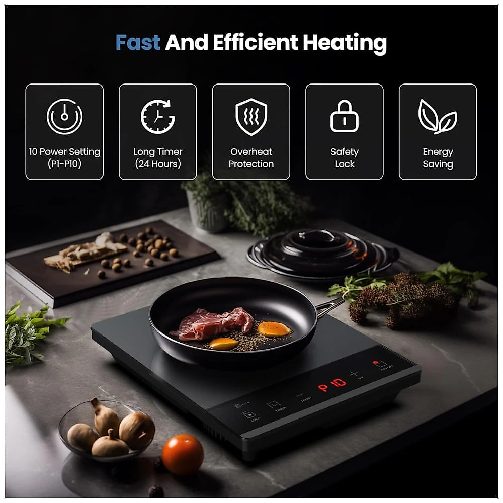 Cooktop Elétrico de Infravermelho Portátil de Vidro Cerâmico com Trava de Segurança para Crianças, Temporizasor de 24H e Controle Digital , 110V 110v
