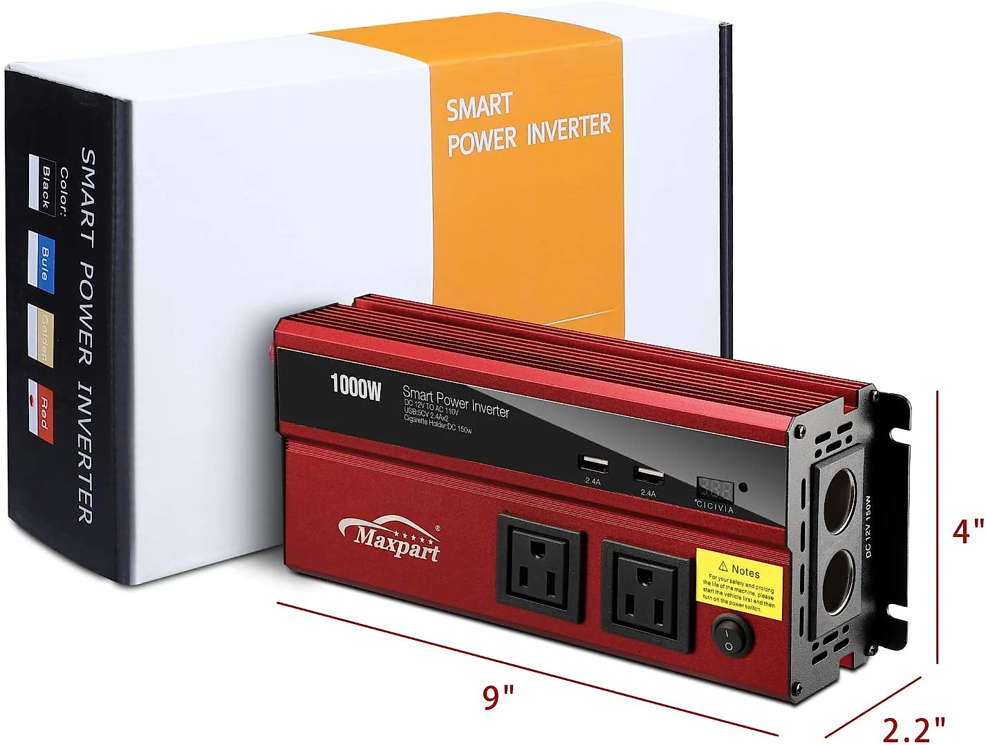 Maxpart Inversor de Potência Automotivo 1000W cPorta USB Duplo e Acendedor de Cigarro