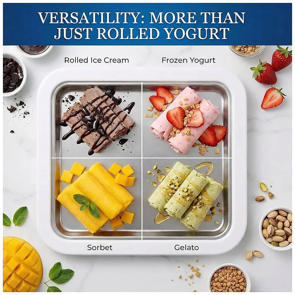 AYXTYTJ Máquina de Sorvete Rolinhos Instantânea - Bandeja de Aço Inoxidável para Sorvete e Iogurte, Kit Completo com Espátulas