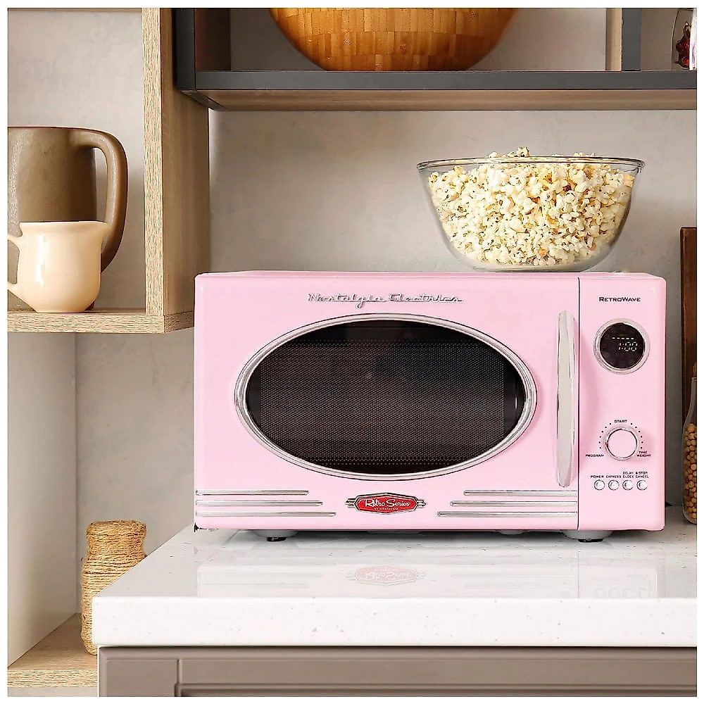 Micro ondas de Bancada 25 Litros Multifuncional, 800W, 110v, NOSTALGIA Retro, Rosa