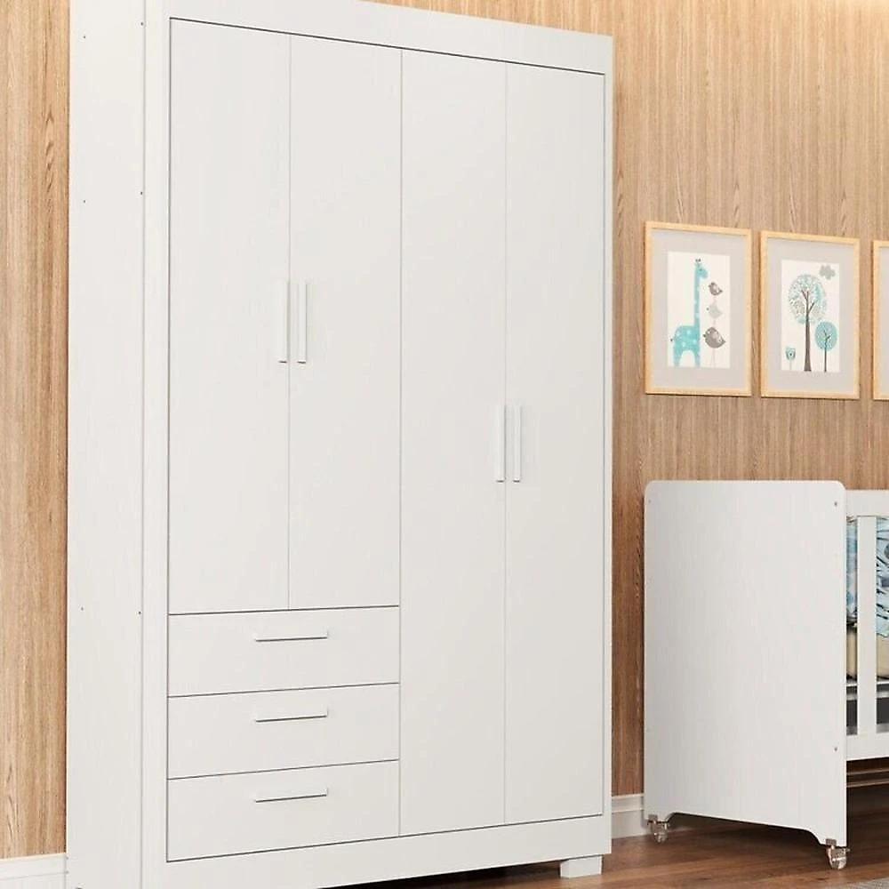 Quarto Completo Zaki com Berço 3 em 1 Katatau Branco Fosco