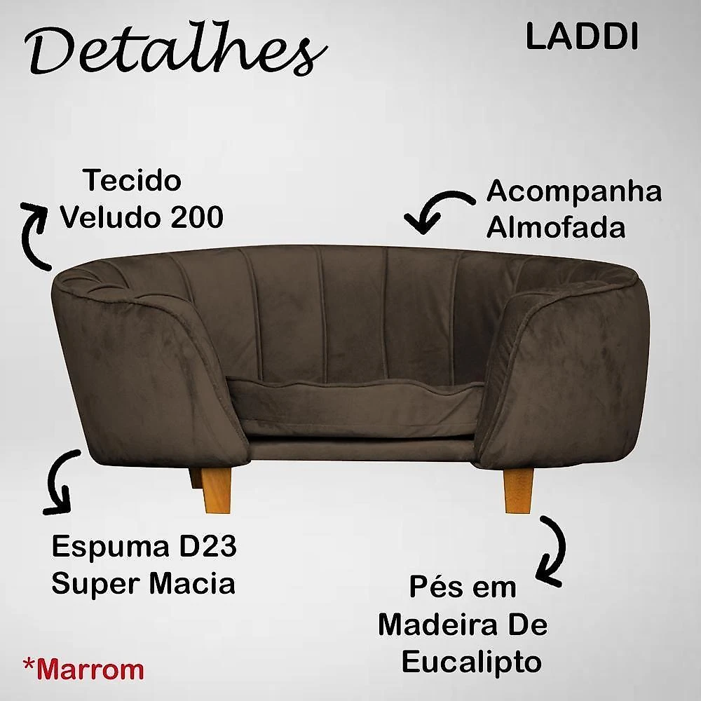 Poltrona Cama Caminha Pet Laddi Veludo Marrom Dvinn Marrom