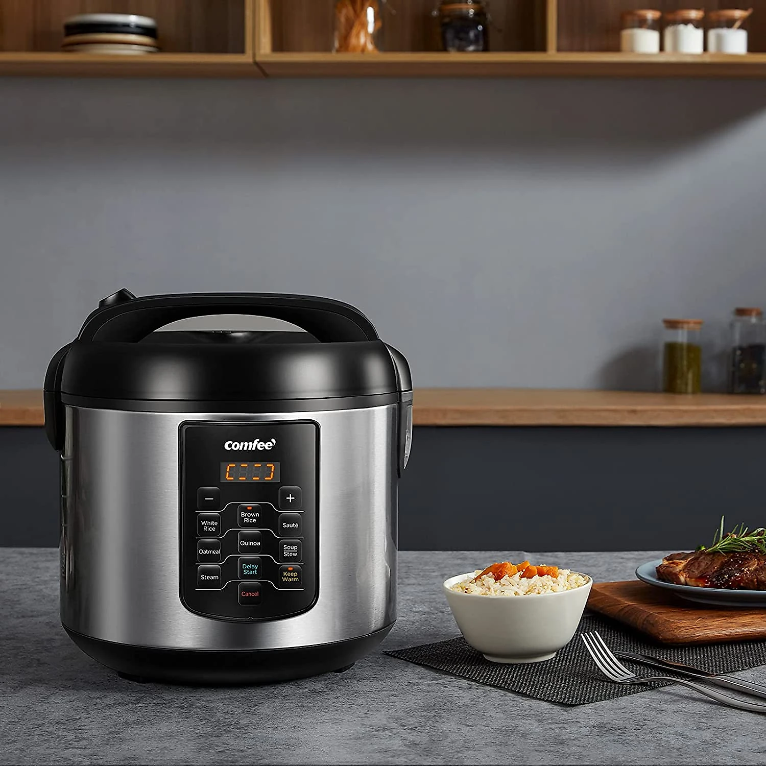 COMFEE CRS5010BS Panela de Arroz Elétrica 52L Multifuncional com 8 Configurações e Desligamento Automático 110V Preta