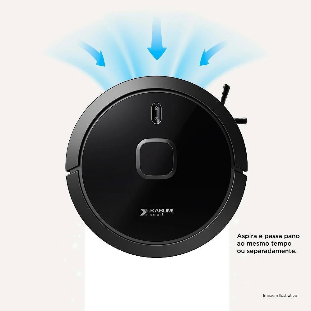 Robô Aspirador e Passa Pano KABUM! smart 900 - 5 Modos de Limpeza, Base 2 em 1, Mapeamento 3D - 127v - Preto - KBSF009