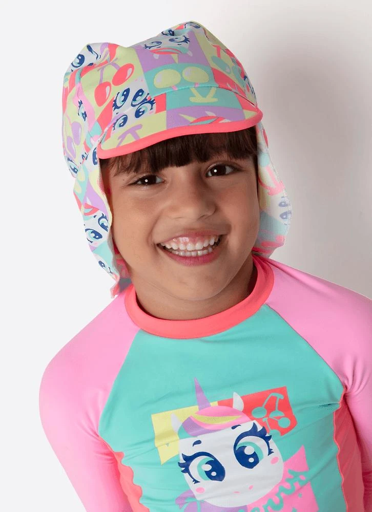 Chapéu com proteção solar menina unicórnio cherry
