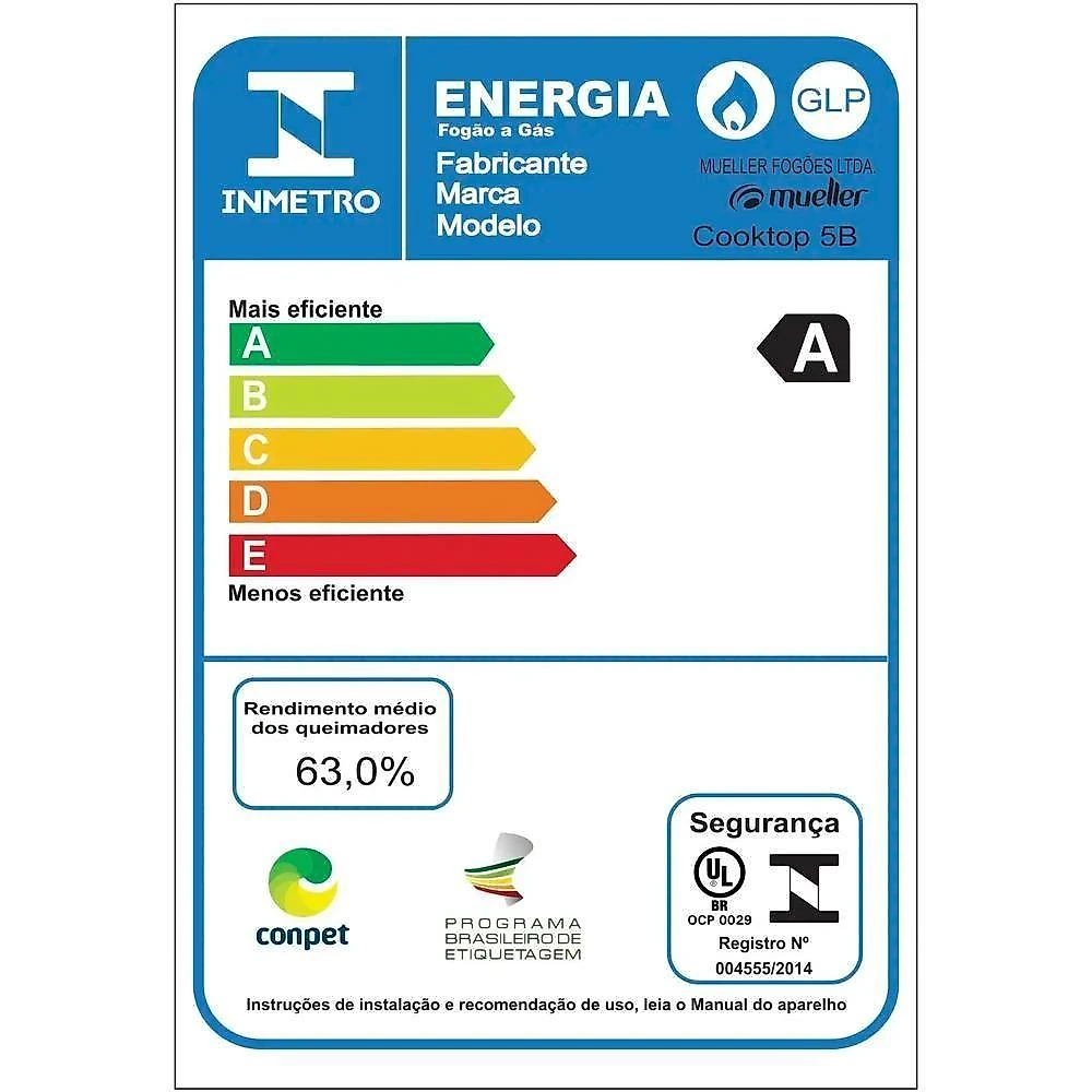 Cooktop Mueller 5 Bocas Branco Com Queimador Tripla Chama Bivolt