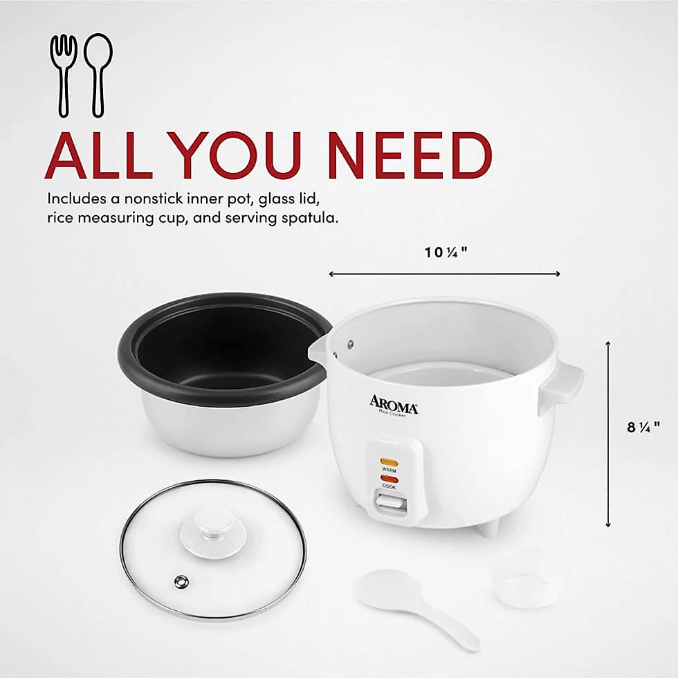 Panela de Arroz Elétrica até 6 xícaras não Cozidas, 110V 500W, Aroma Housewares, Branca