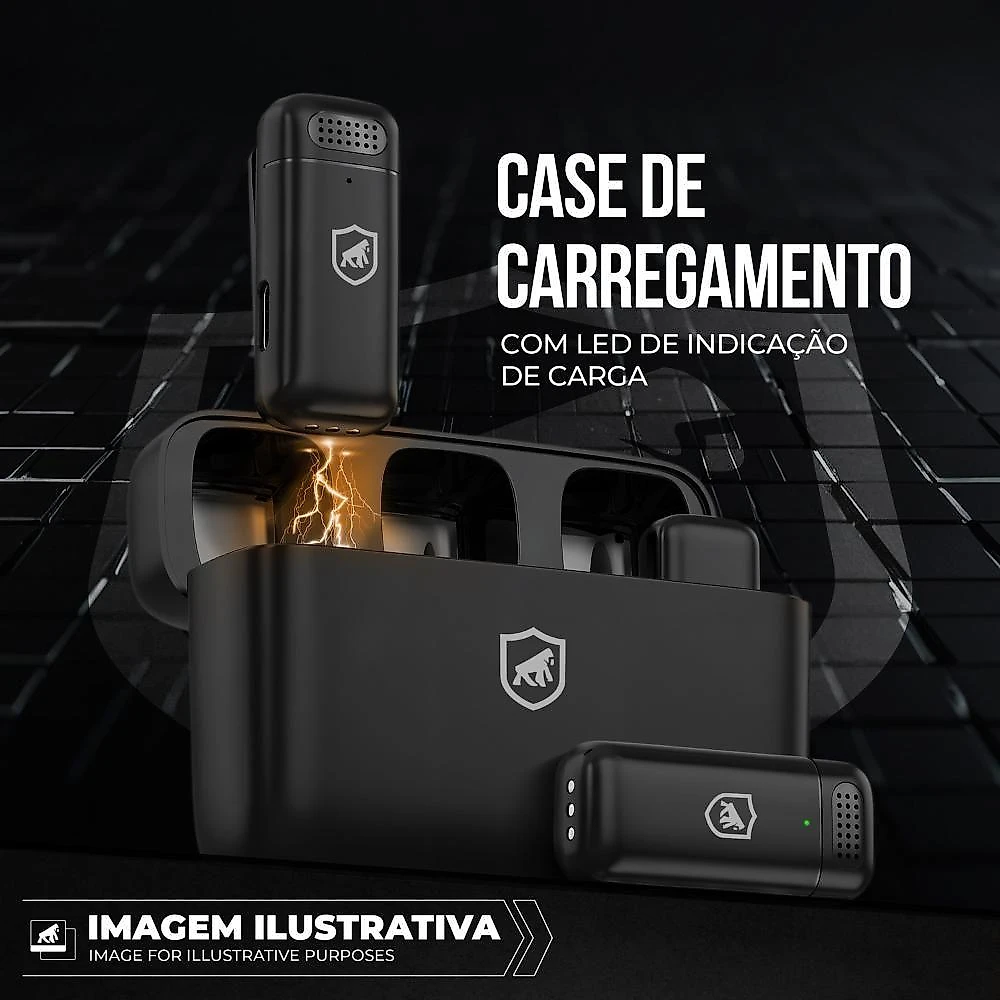 Microfone de Lapela sem Fio Gshield Survivor com Adaptador Lightning Preto 1 Unidade