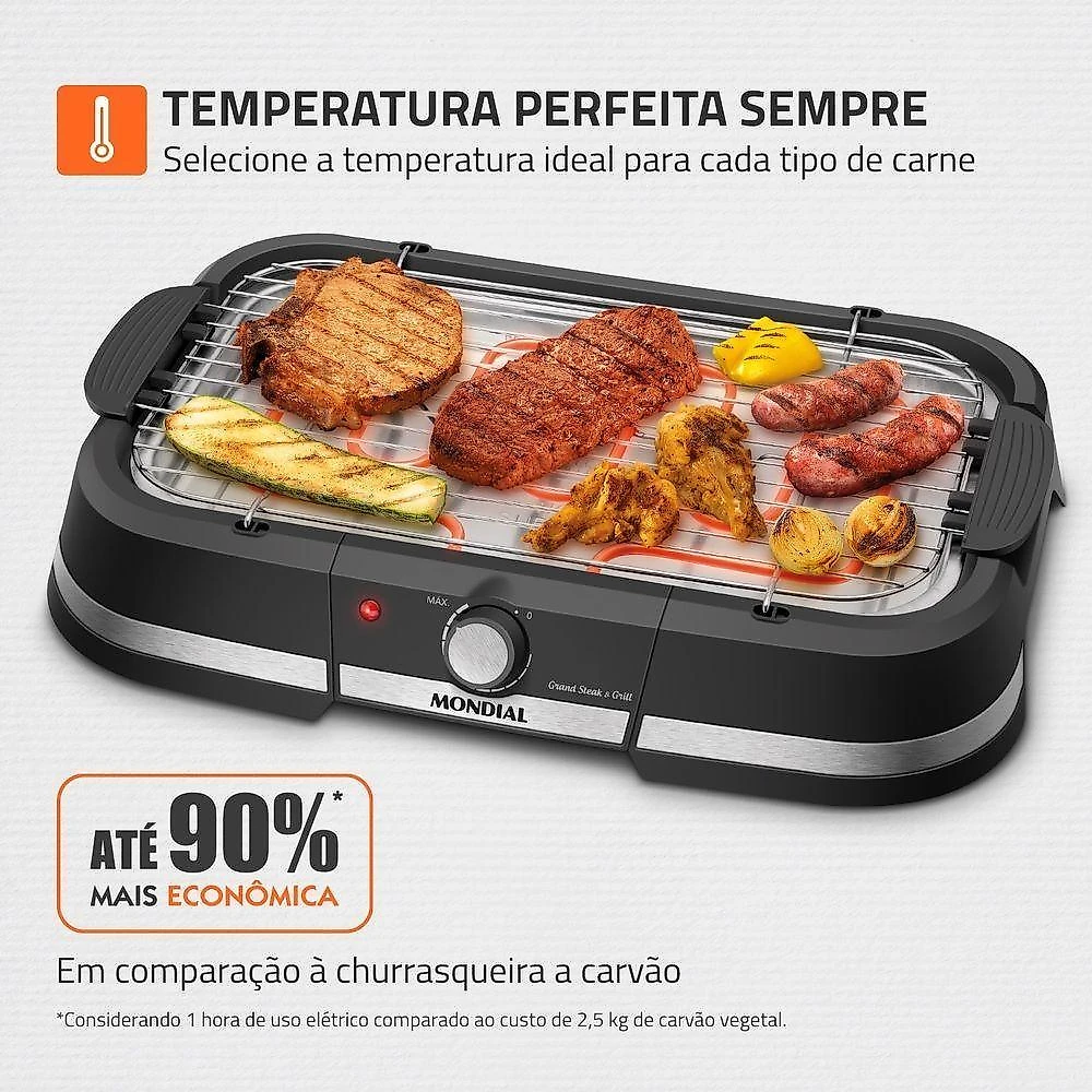 Churrasqueira Elétrica Portátil Mondial CH-08-BI Grand Steak & Grill 2000W Preto 110V