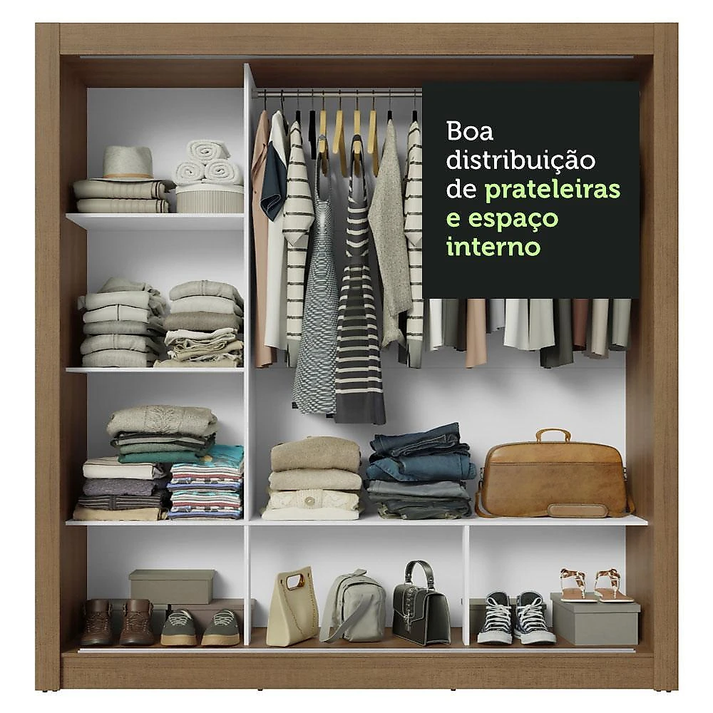 Guarda-roupa casal 3 portas de correr com espelhos nobre madesa rustic