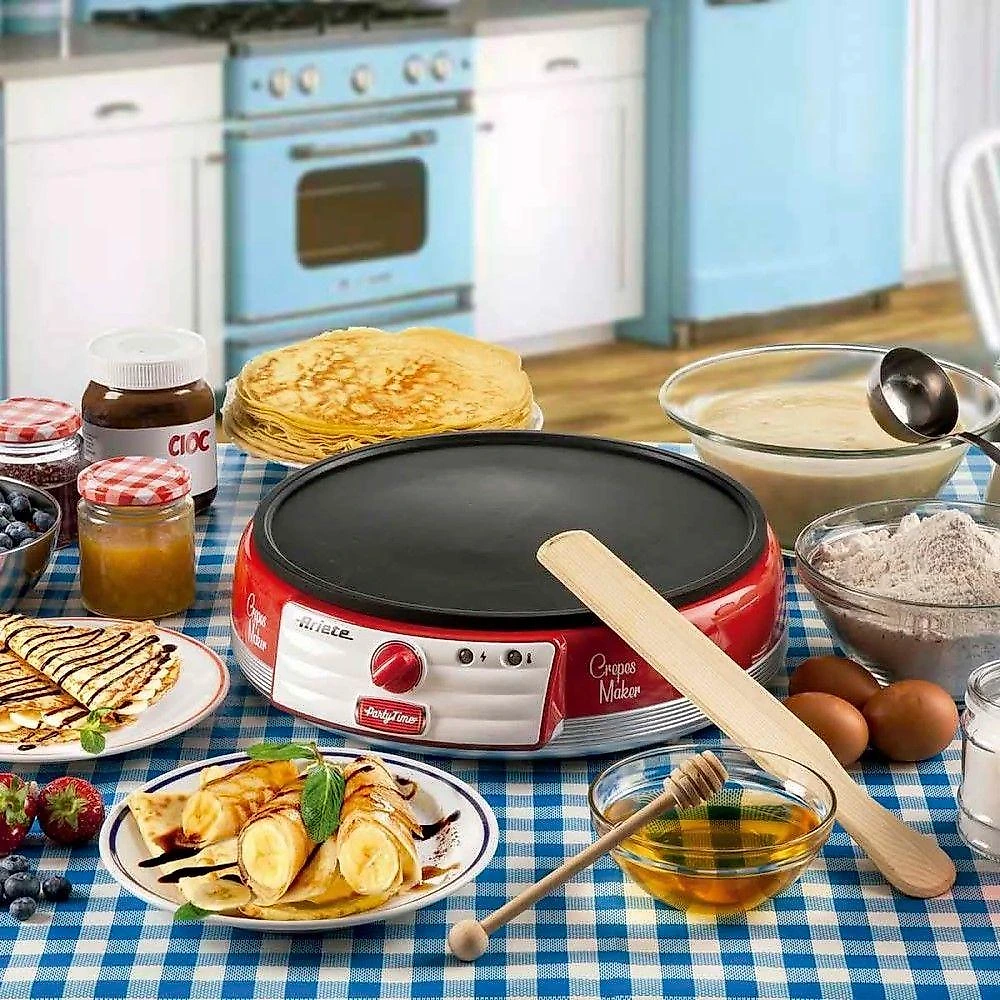 Máquina De Crepe Elétrica Ariete Party Time Retrô Vermelha 1100w - Antiaderente E Compacta 220V