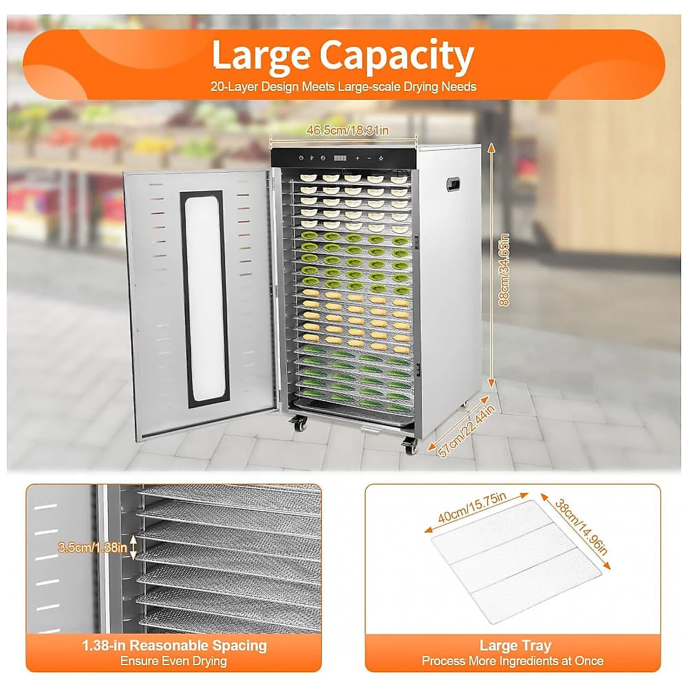 Desidratador Comercial TFCFL Prata 20 Bandejas Aço Inox 360° Circulação 110V
