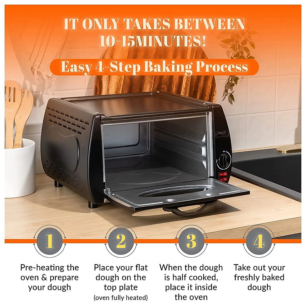 Forno Elétrico de Bancada para Pizza e Pão com Controle de Temperatura, 110V, Angaar, Preto