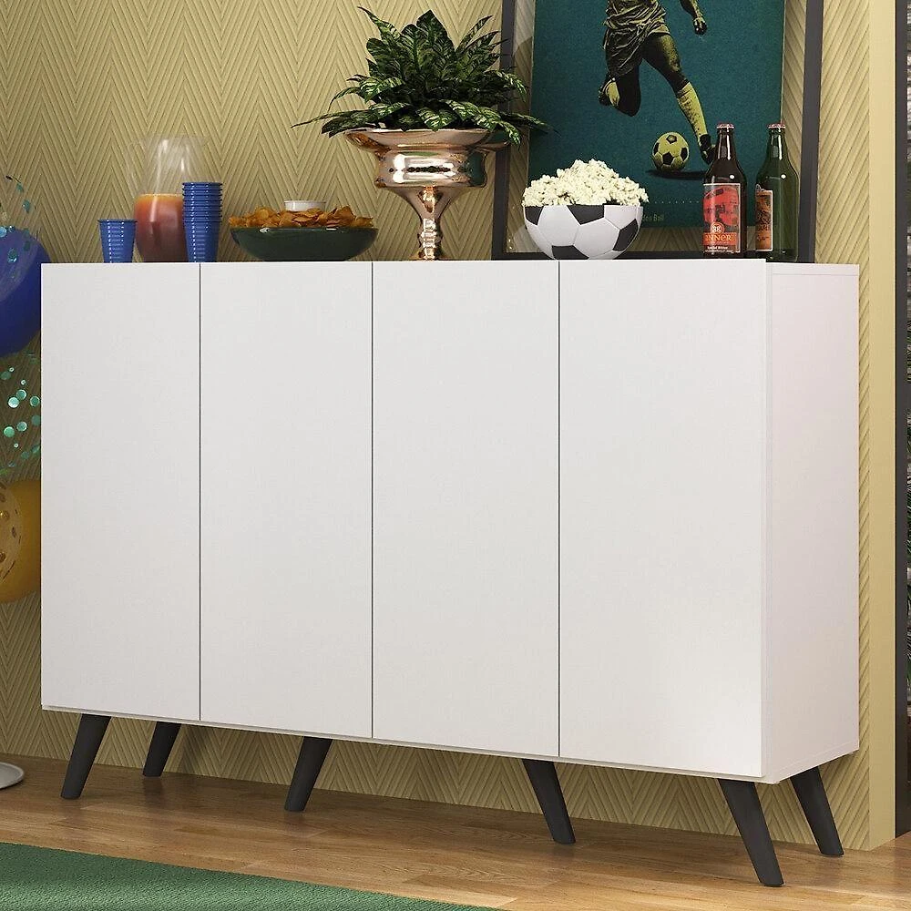 Aparador Buffet 4 Portas Retrô Alemanha Br3556 Branco Preto