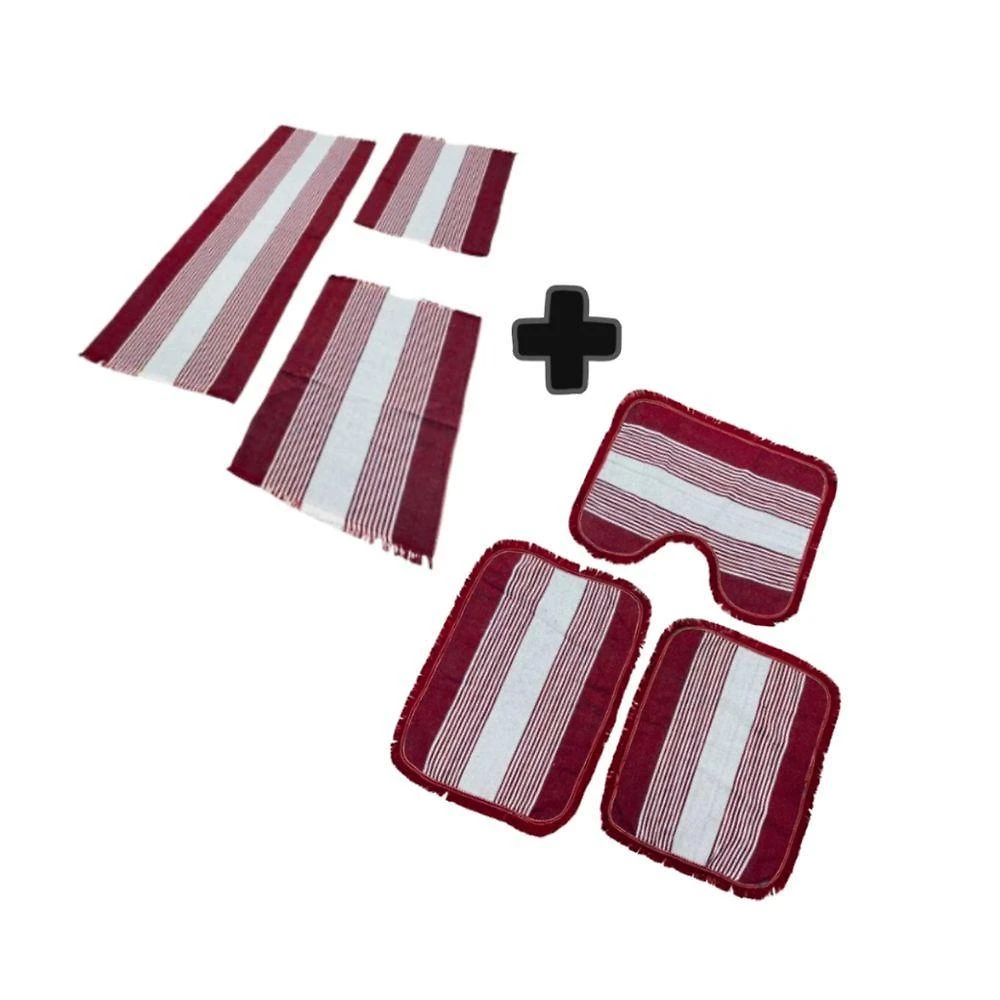 Jogo De Banheiro + Kit Passadeira Tapete De Cozinha 3 Peças Para Casa Kit Vinho