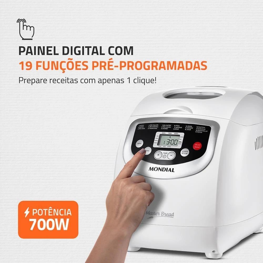 Panificadora automática mondial master bread npf-54 com 19 funções pré-programadas - branca