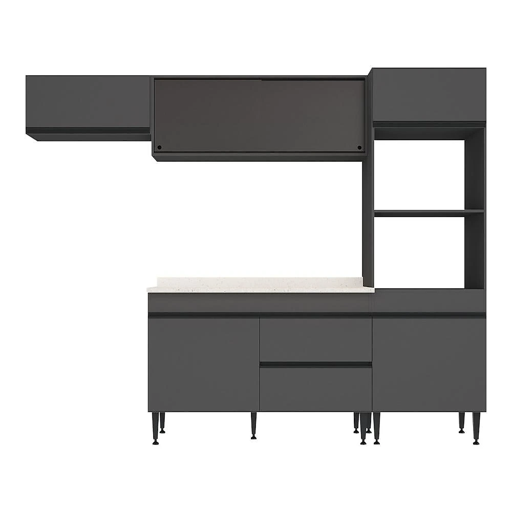 Armário de Cozinha Modulada Completa com Pia 251,5cm Milano Multimóveis MCR2395 Grafite/Creme