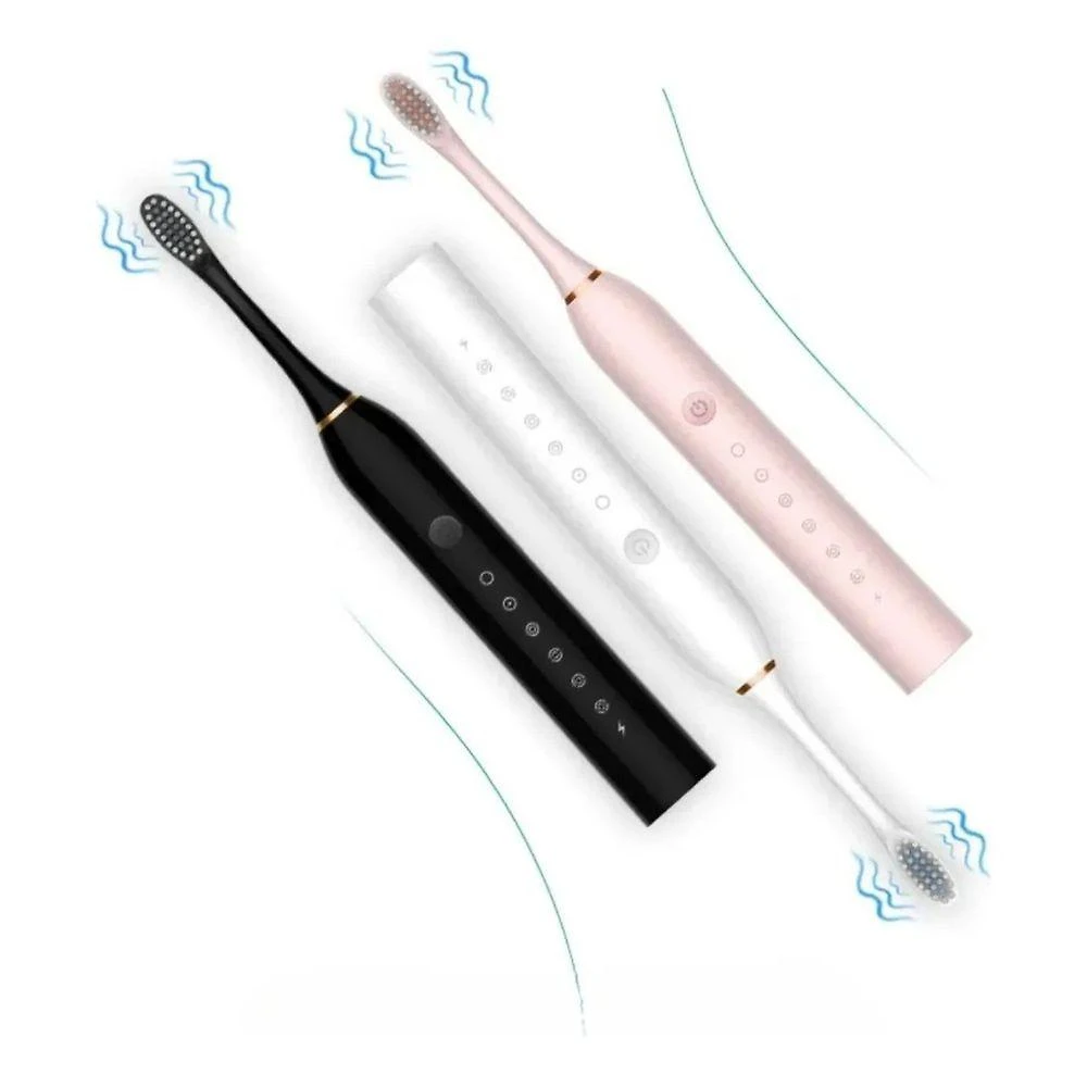 Escova de Dente Elétrica Recarregável com 4 Refis Limpeza Profunda Bivolt 6 Modos