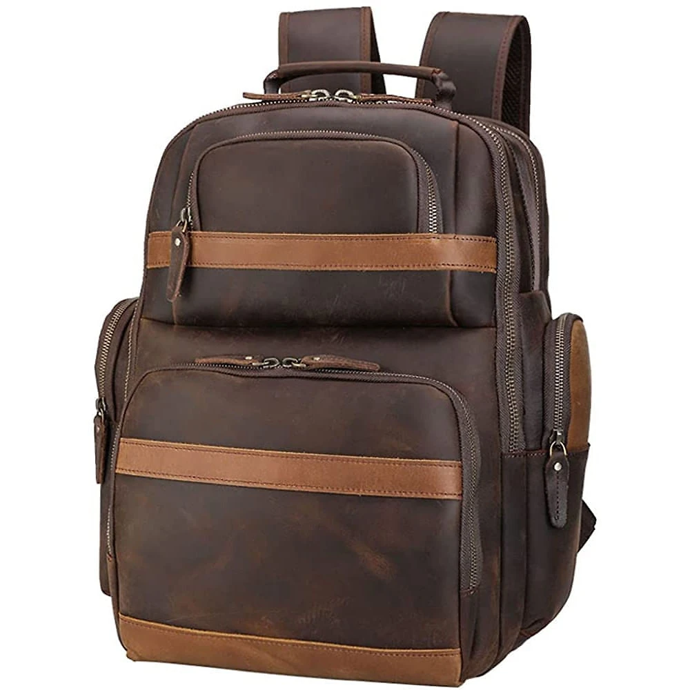 TIDING TD3563 Mochila Unissex de Couro Genuíno para Laptop