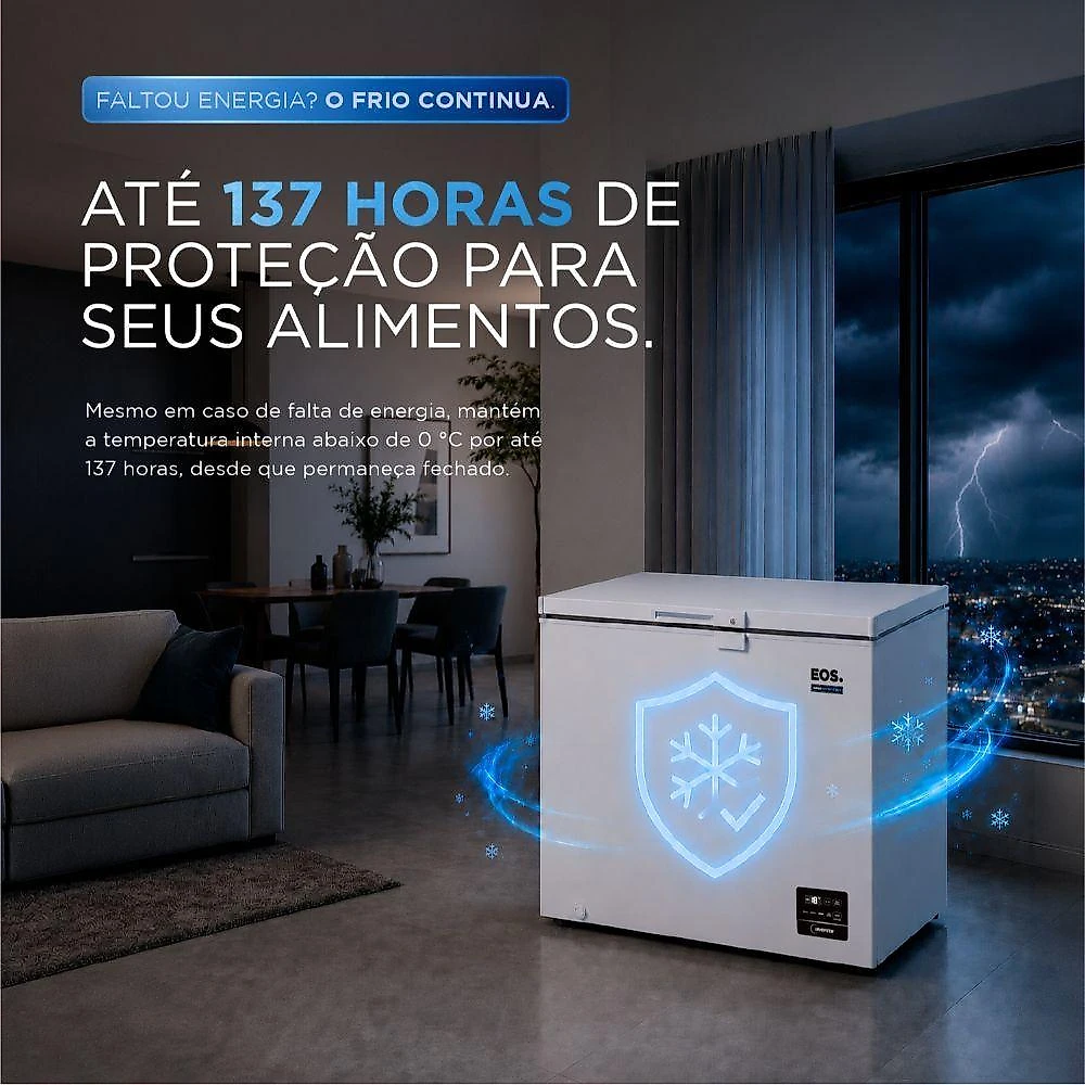 Freezer Conservador Horizontal EOS EFH251IDX Semiautomático 215L Tripla Ação Max Inverter Branco