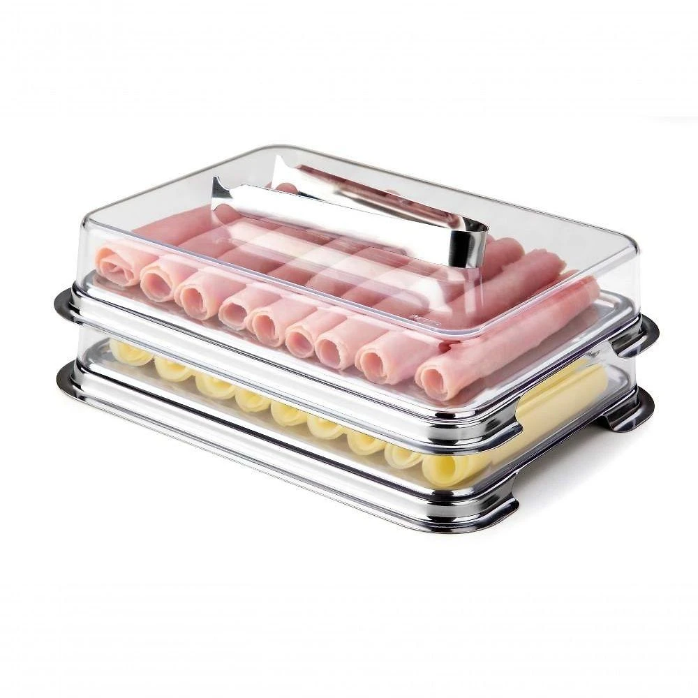 Conjunto Porta Frios 3 Peças Geladeira Inox Com Pinça Inox