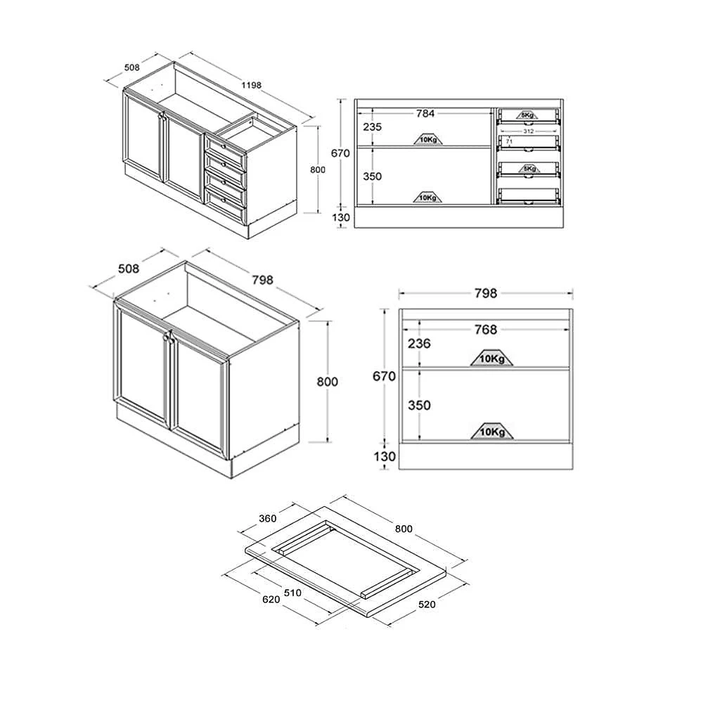 Armário de Cozinha Berlim B3 9 Portas 4 Gavetas MDF 280CM Amadeirado Ditália Móveis