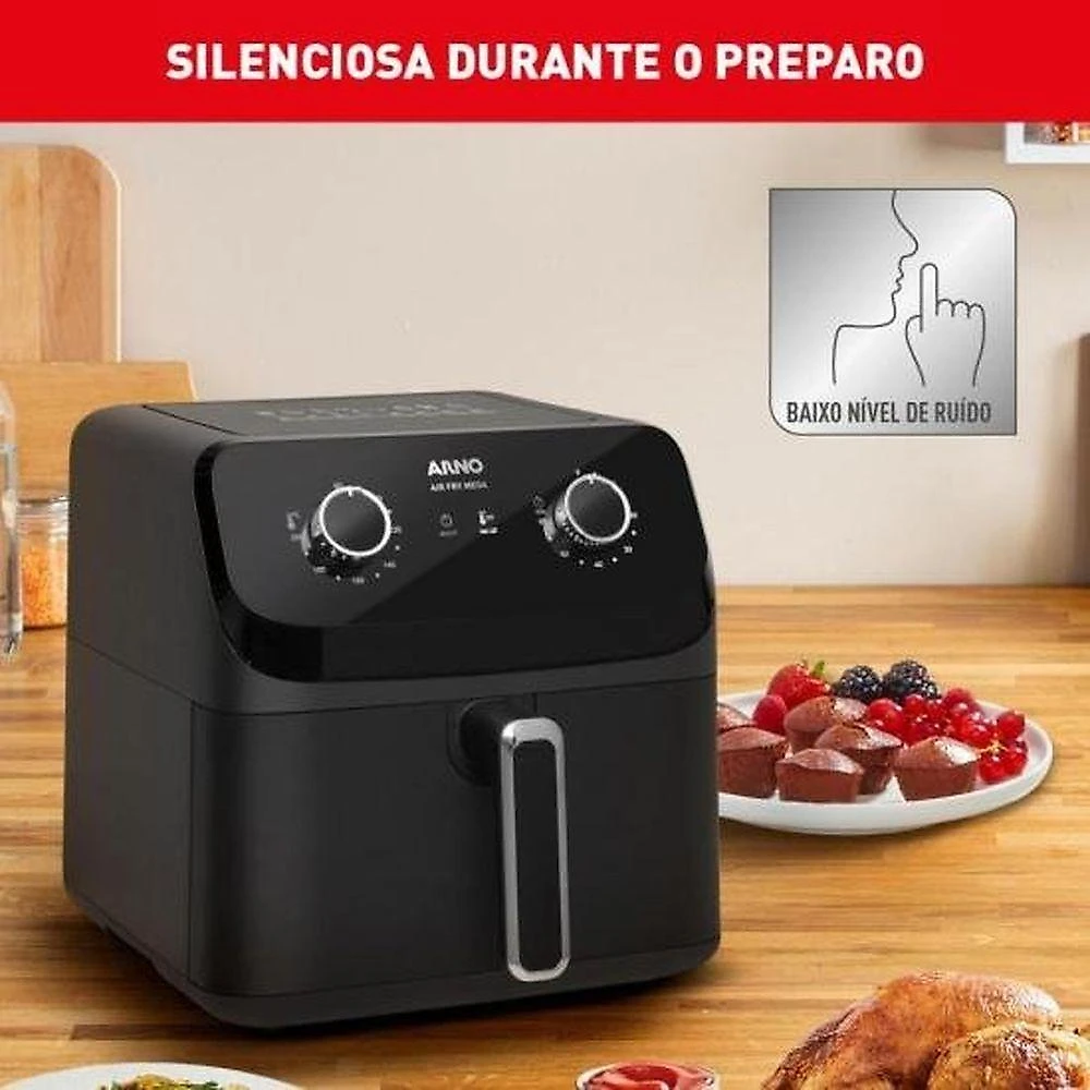 Fritadeira Sem óleo Air Fryer Arno Mega Afm7 7,5l Preta 127v