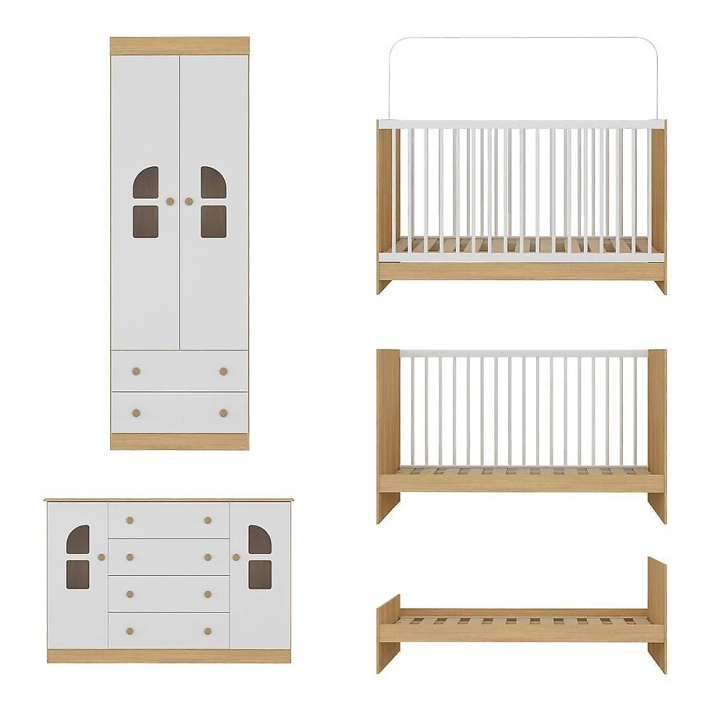 Quarto De Bebê Completo Com Berço 3 Em 1 Colchão Incluso Amora Multimóveis MP4577 Madeirado-branco