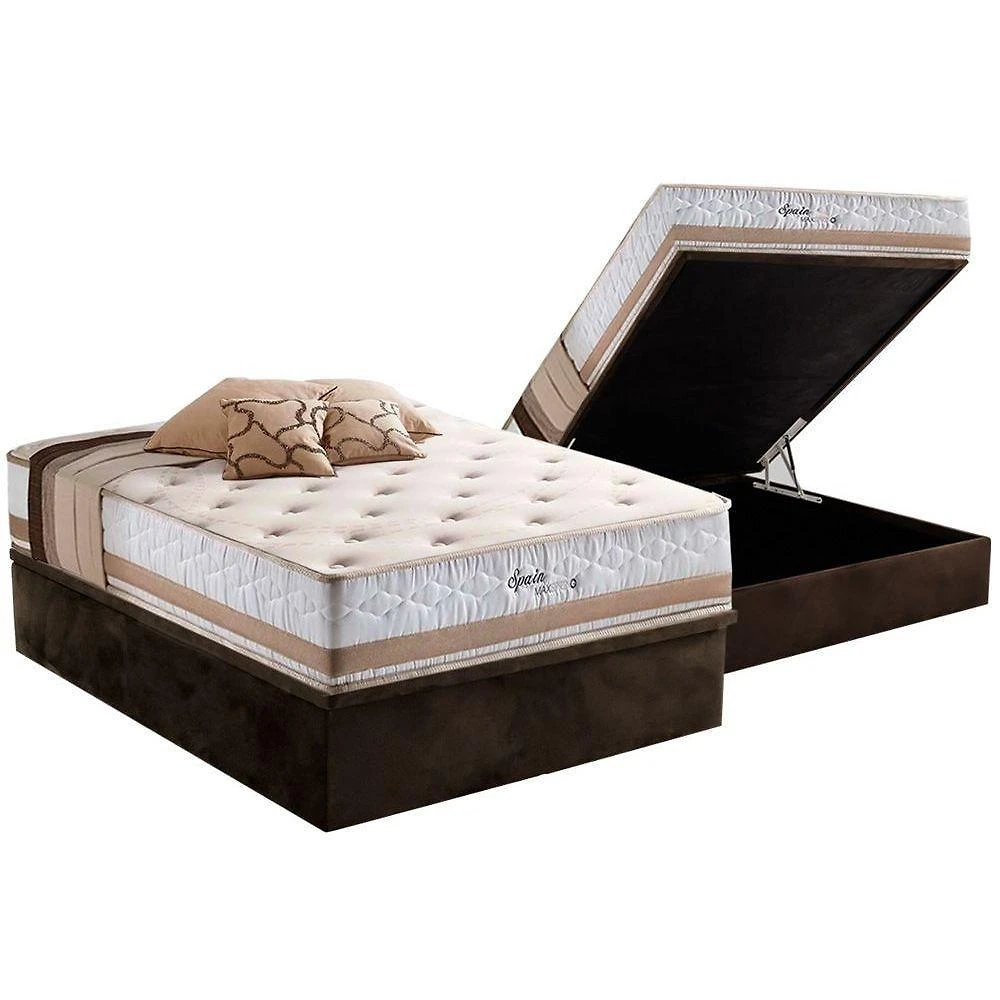 Cama Box Baú Casal: Colchão Molas Masterpocket Ensacadas Herval Maxspring Spain + Base Crc Suede Brown (138x188)